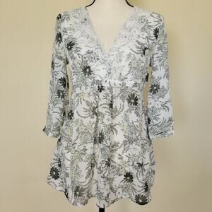 H&M 10 Babydoll Pullover 3/4 Sleeve Lace V-Neck Chiffon Blouse Top Black White